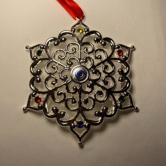 Lenox Sparkle and Scroll Snowflake Ornament Multicolor Gems Silver 893113 NIP - Picture 3 of 4